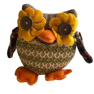 Handcrafted Vintage Whimsical Owl Decor With Button Eyes & Floral Accents
